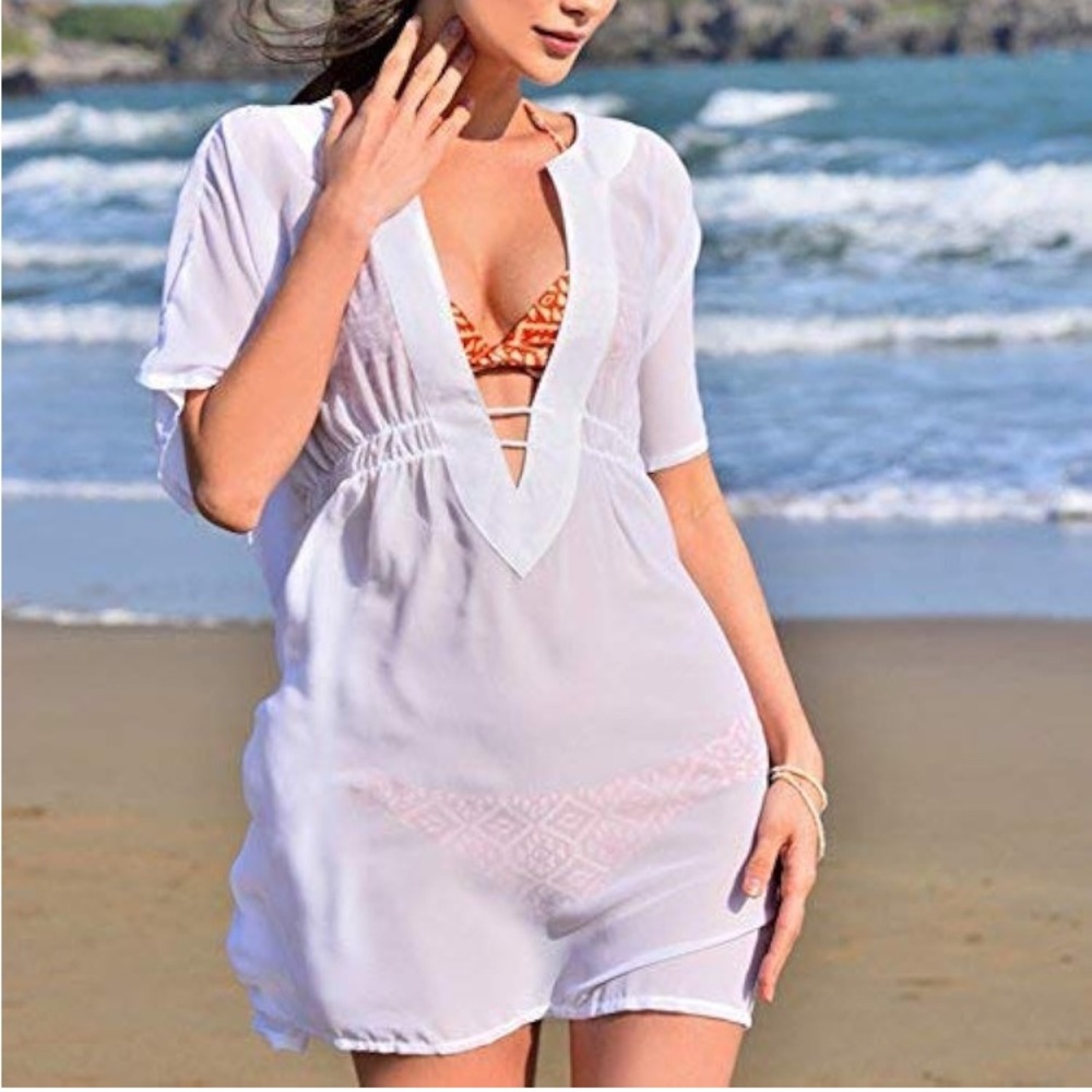 Swimsuit coverup, sheer white, one size